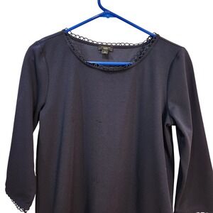 Ann Taylor Factory Top Navy Blouse 3/4‎ Sleeve Lace Trim Petite M